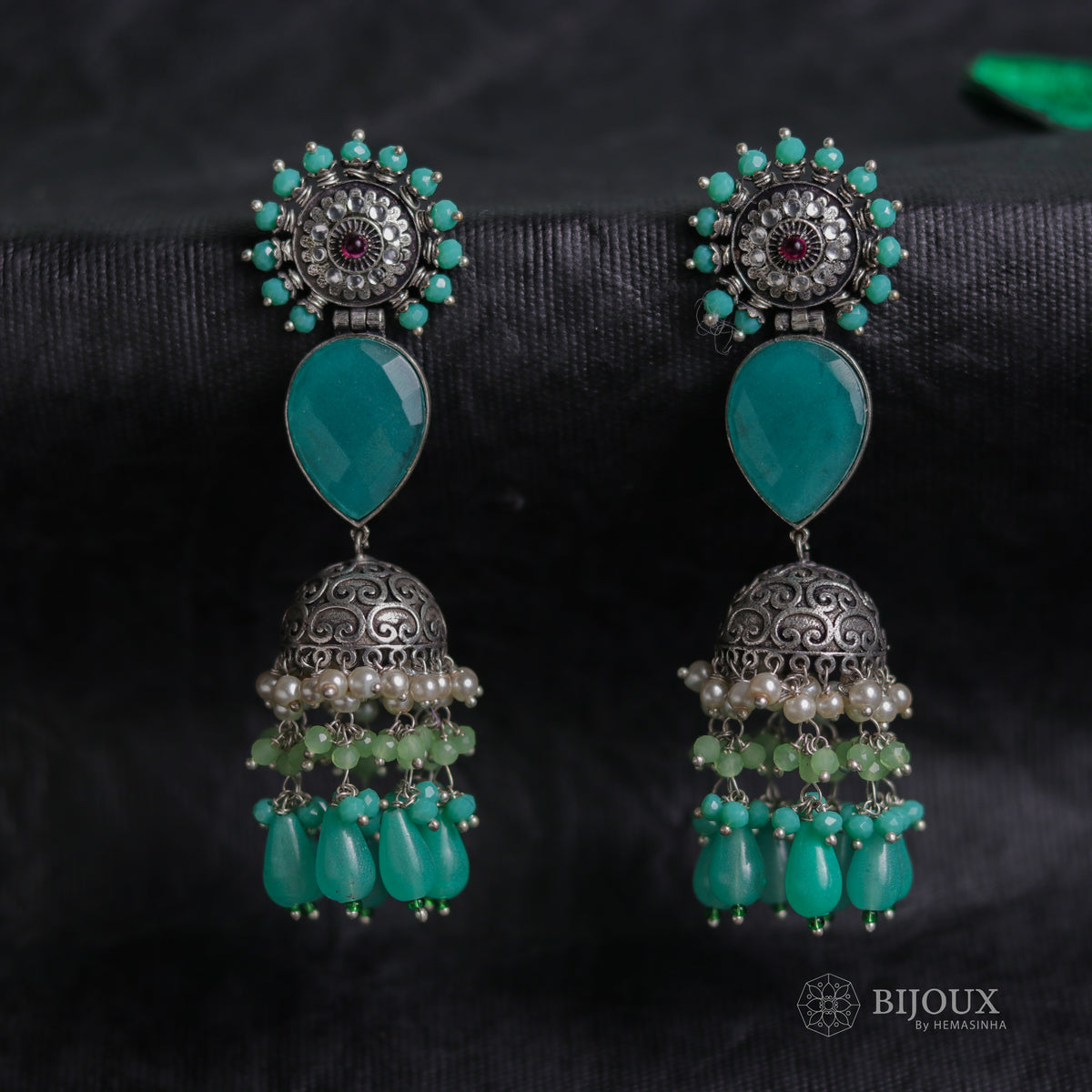MOONLITE CASCADE MONALISA STONE SEMI-HANDMADE JHUMKA ER49