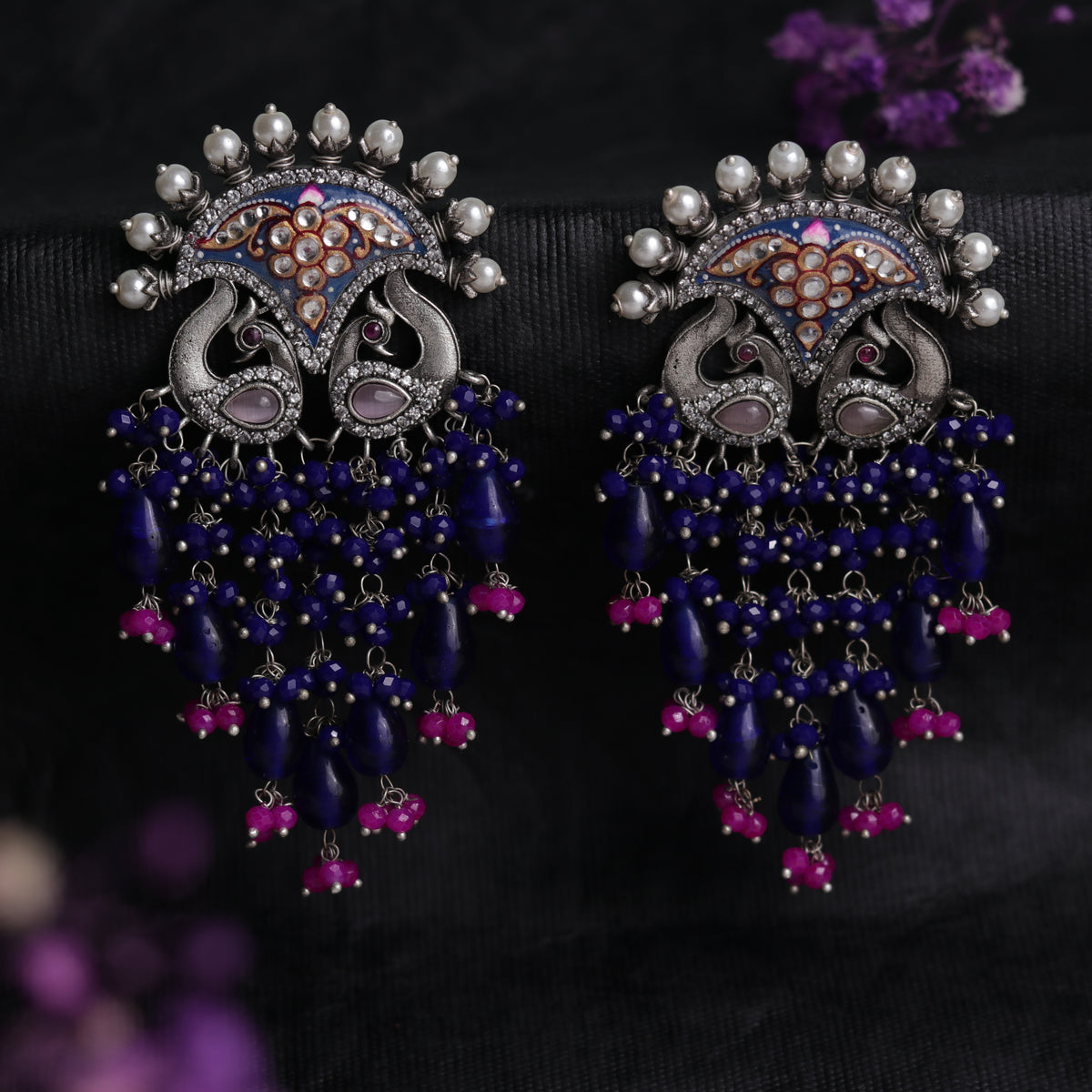 HANDMADE TWILIGHT SEMI HANDMADE HANDPAINTED MONALISA AND BEADED EARRING ER40