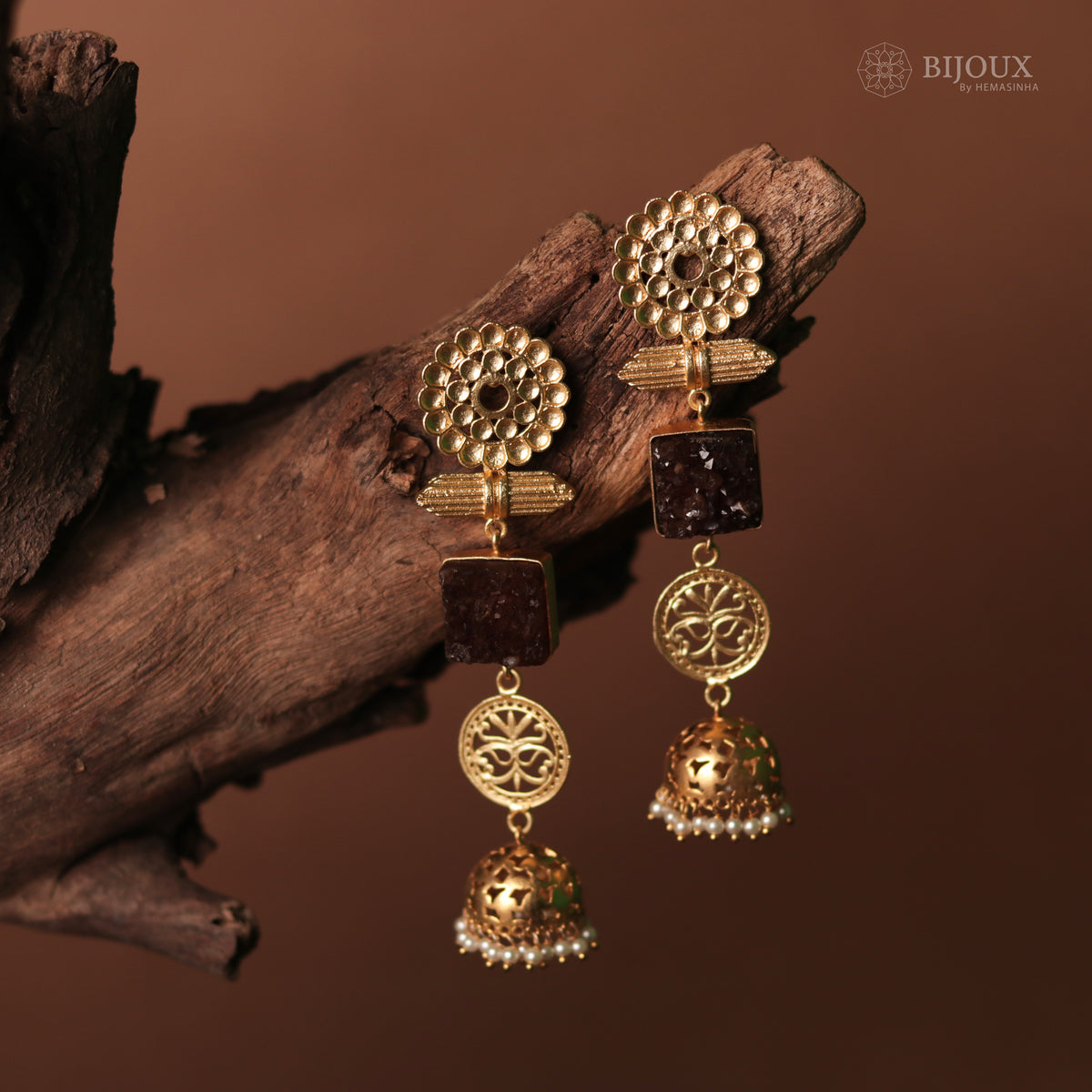 ELEGANT LIGHTWEIGHT DOUBLE-STEP SUGAR STONE HANDMADE JHUMKAS ER71