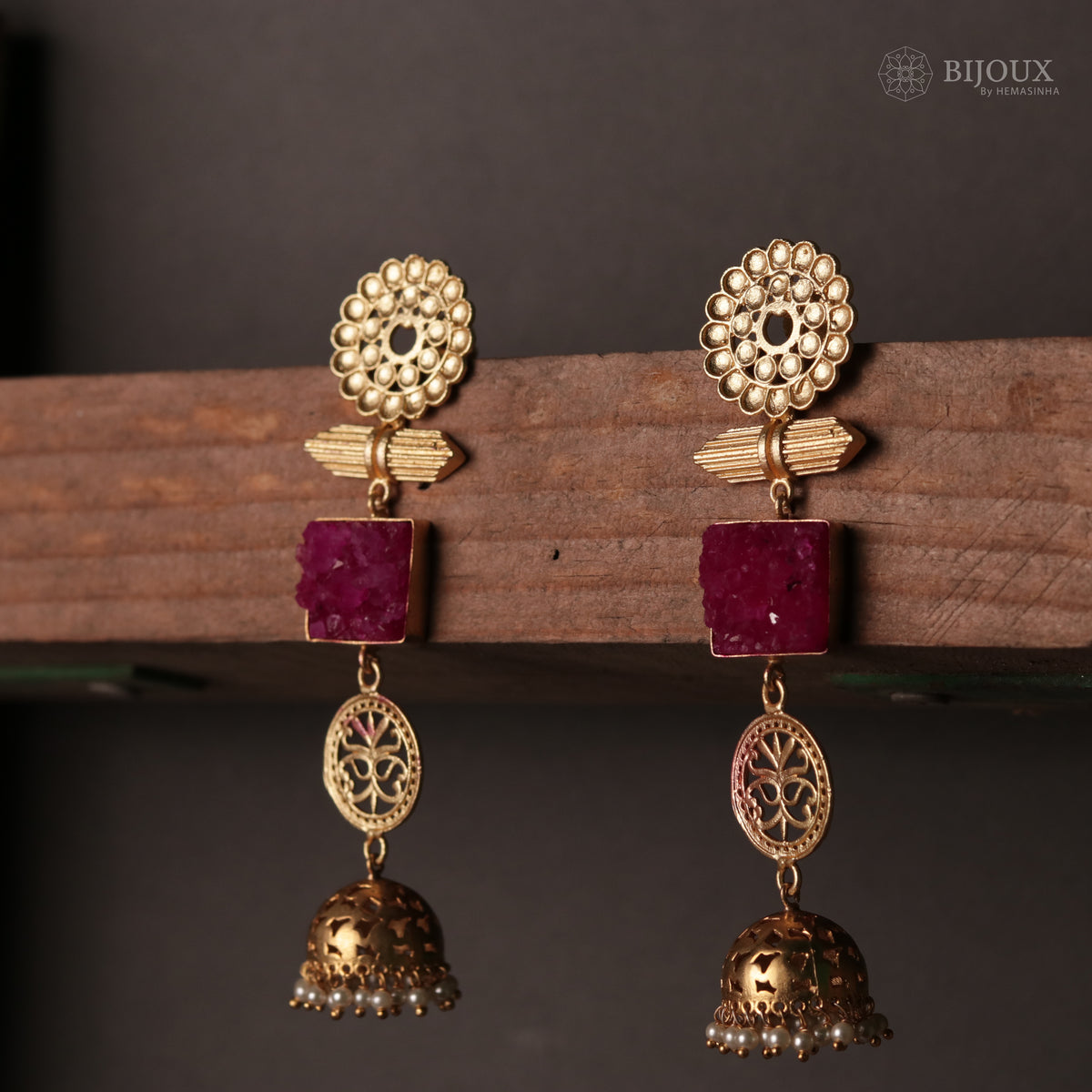 ELEGANT LIGHTWEIGHT DOUBLE-STEP SUGAR STONE HANDMADE JHUMKAS ER71