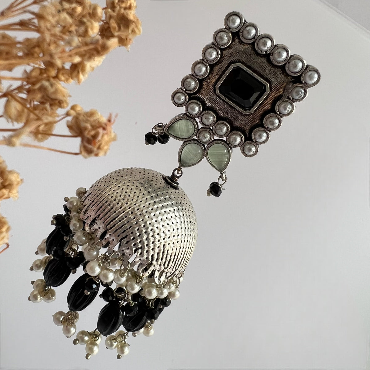 SQUARE SERENADE FAUX SILVER HANDMADE JHUMKAS ER37