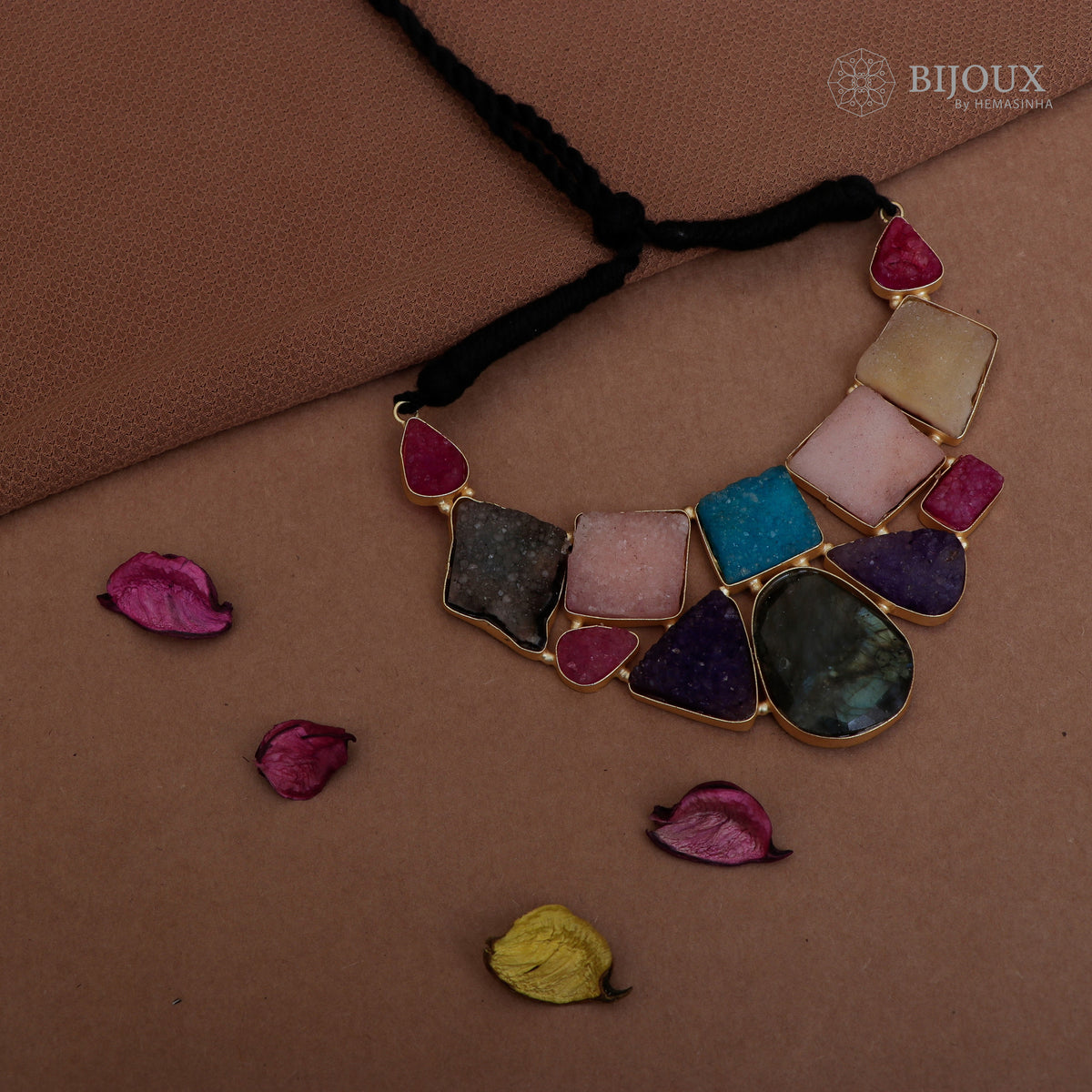 NIRAVYA RAW STONE HANDMADE GOLD TONED RUSTIC FINISH NECKLACE NL88