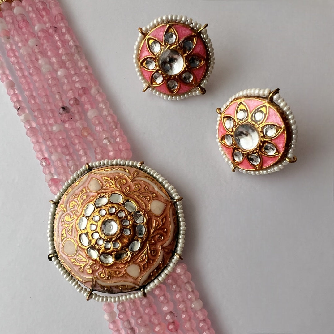 JADE ONEX BEADS LAC AND KUNDAN BIJOUX PREMIUM AND EXCLUSIVE HANDMADE CHOKER WITH EARRINGS CH397