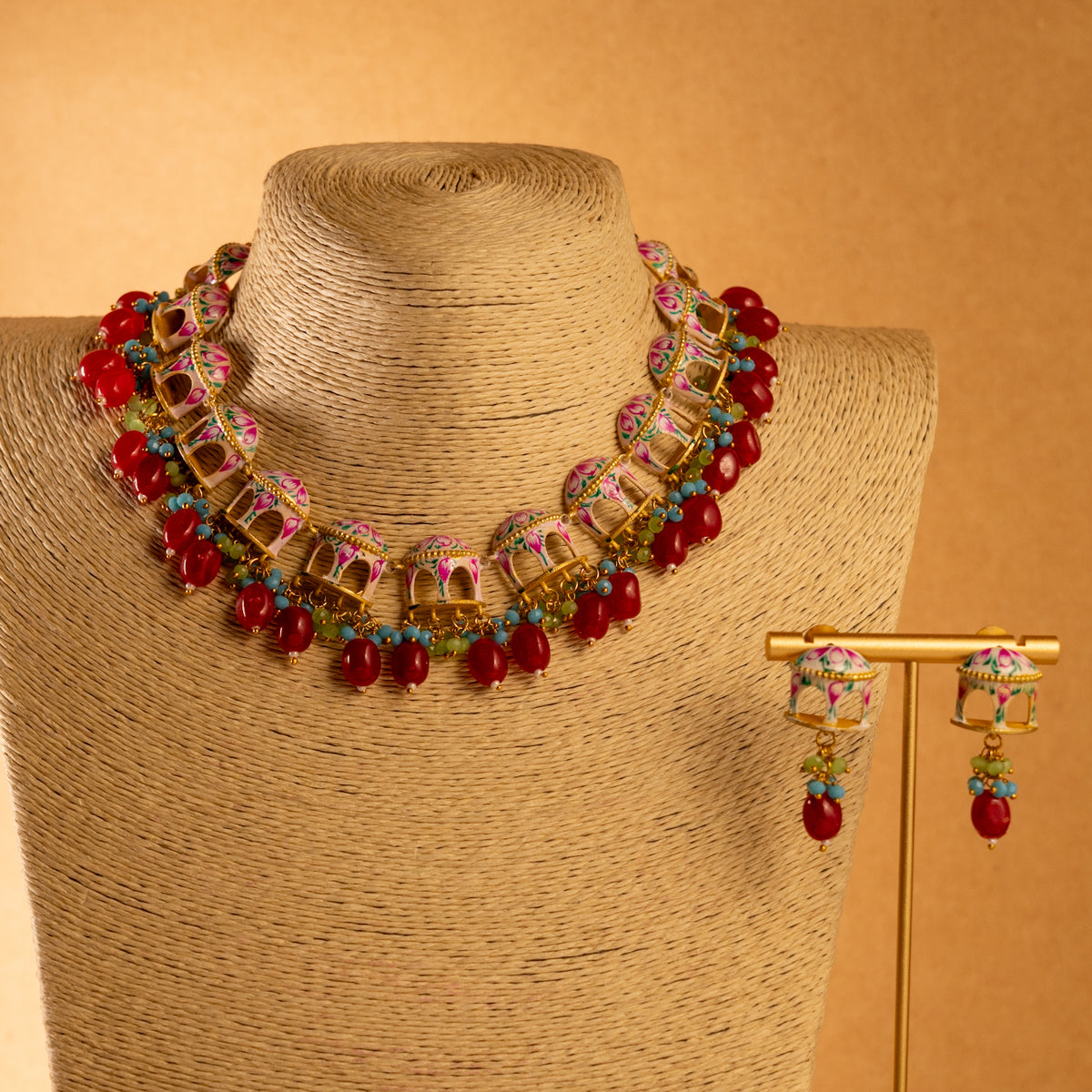 NIKARA HAND PAINTED AND HANDMADE RUSTIC LOOK NECKPIECE NECKLACE NL70