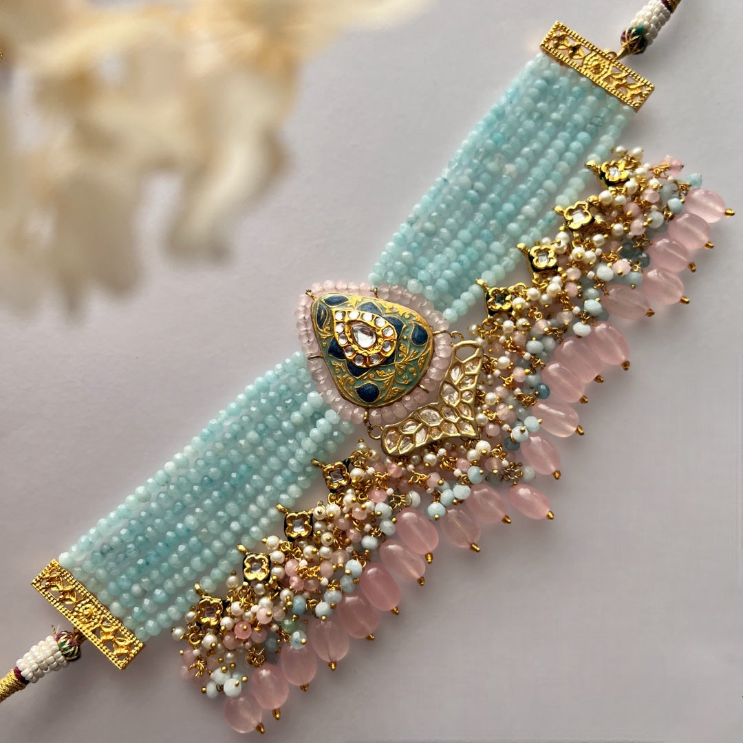 NIKILA ONEX BEADS LAC AND KUNDAN BIJOUX PREMIUM AND EXCLUSIVE HANDMADE CHOKER WITH EARRINGS CH396