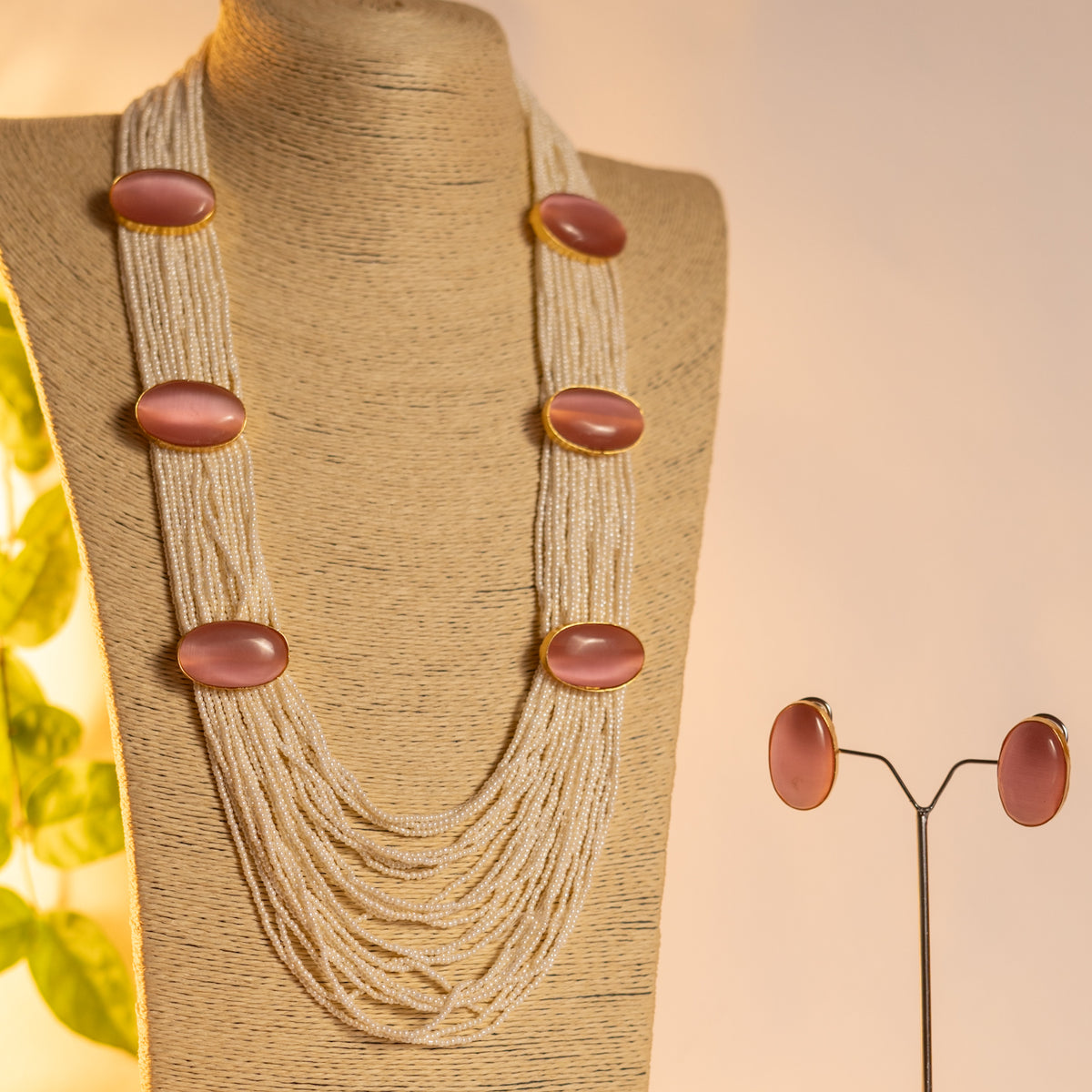 THISHI PEARL MONALISASTONE HANDMADE MALA WITH EARRING ML78