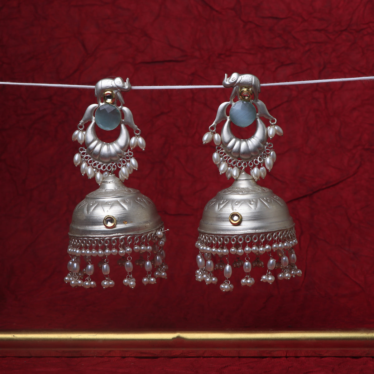 ETHNIC ELEPHANT 925 SILVER LOOK ALIKE POLISH HANDMADE JHUMKA ER280