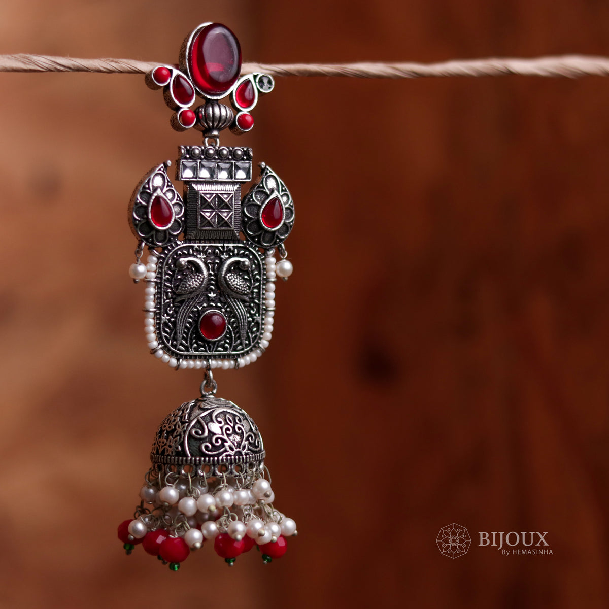 ANTIQUE ELEGANCE OXIDIZED SEMI HANDMADE JHUMKAS ER58