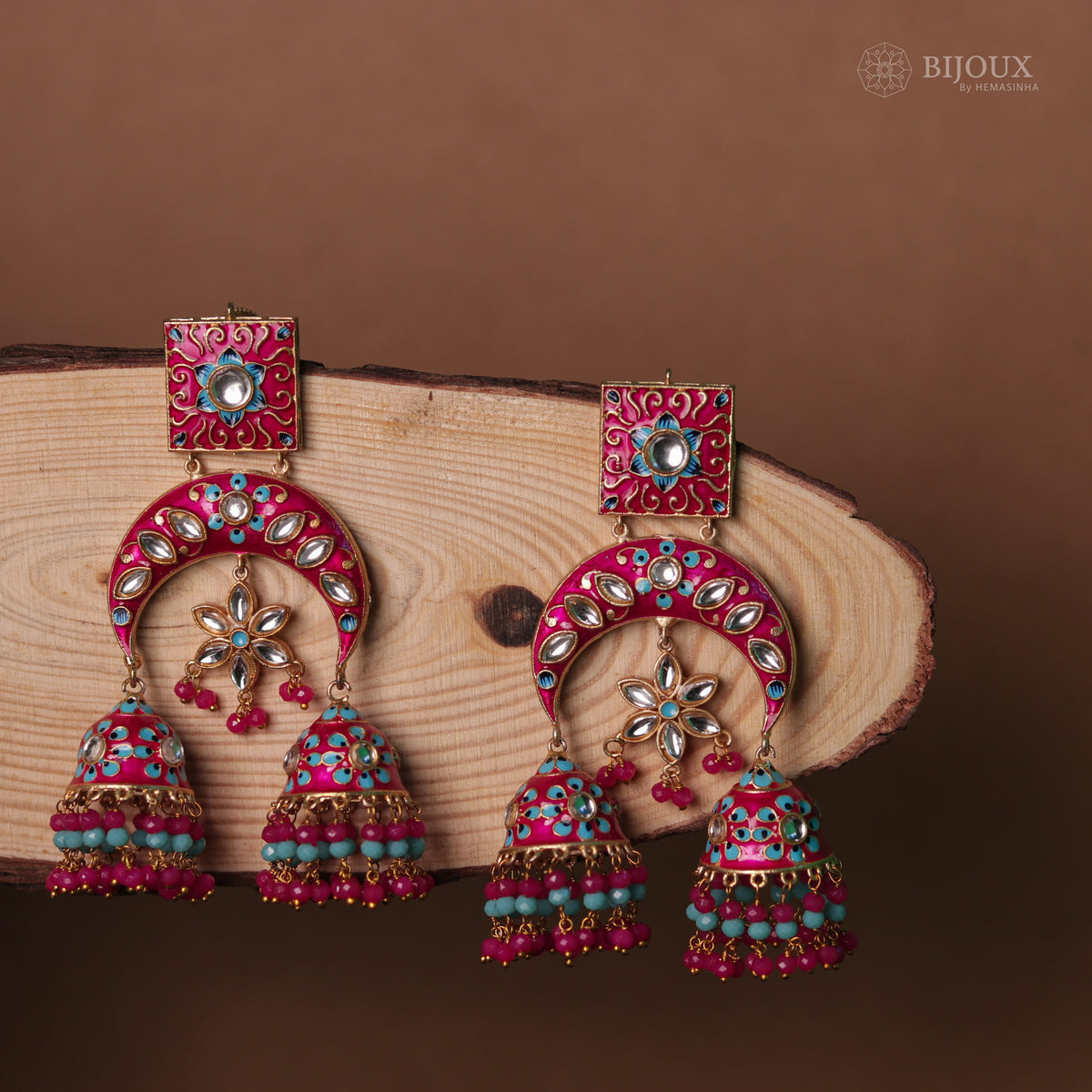 RETRO CHIC DOUBLE TIER SEMI HANDMADE MEENAKARI JHUMKAS ER81