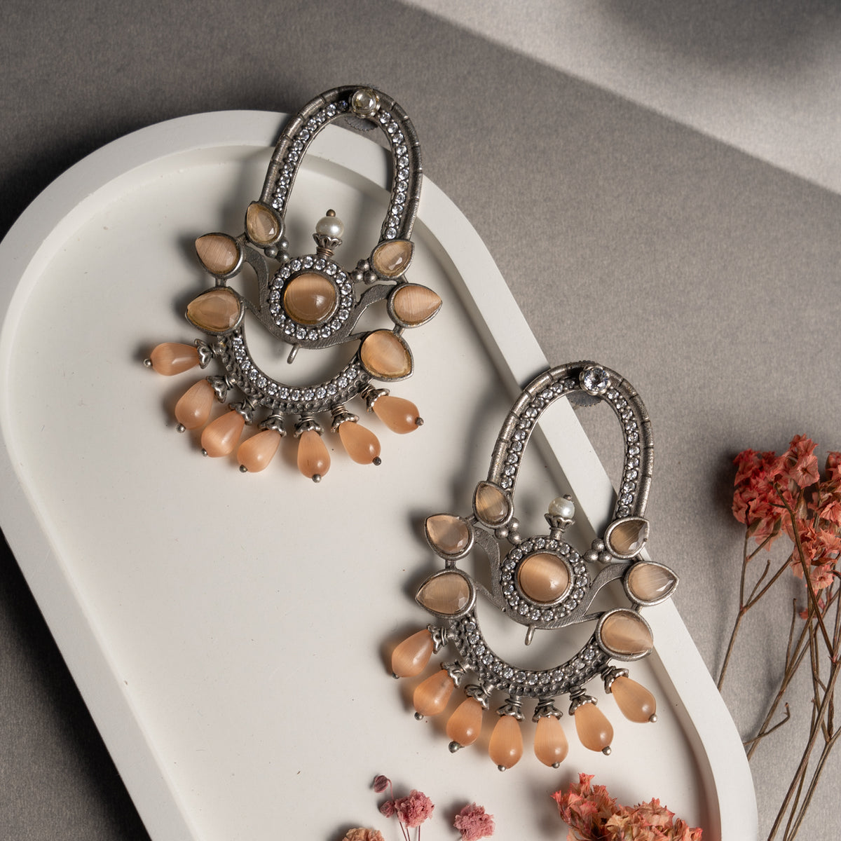 ANVI FAUX SILVER RAW AND RUSTIC HANDMADE EARRINGS ER723