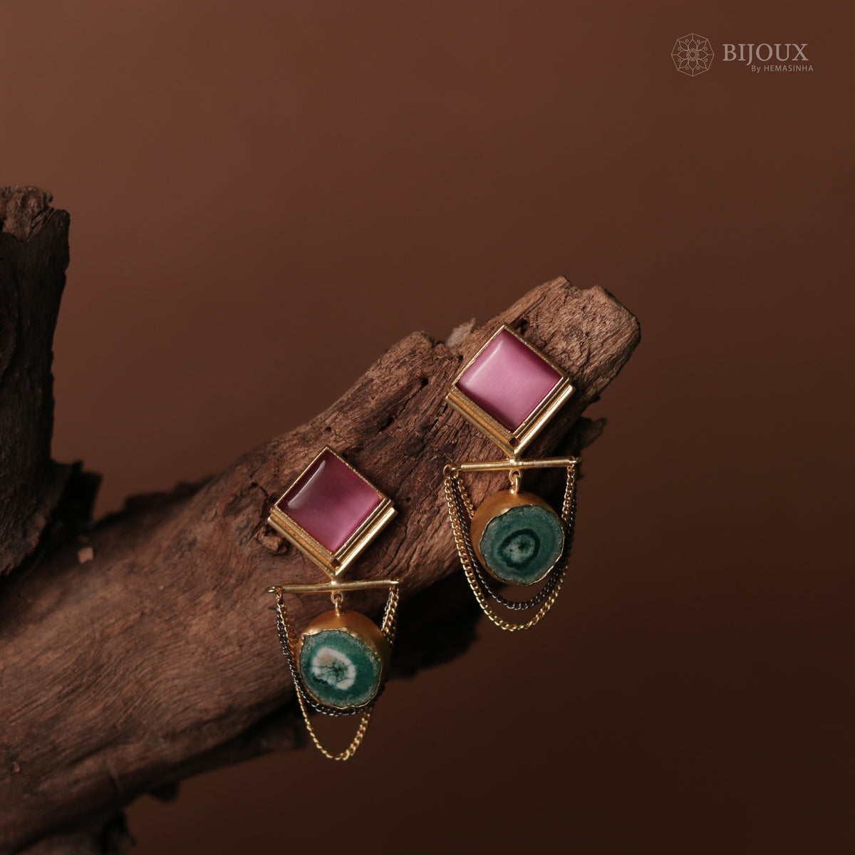 DIA RING MONALISA & DRUZY TREASURE HANDMADE AND HAMD HAMMERED EARRINGS ER77