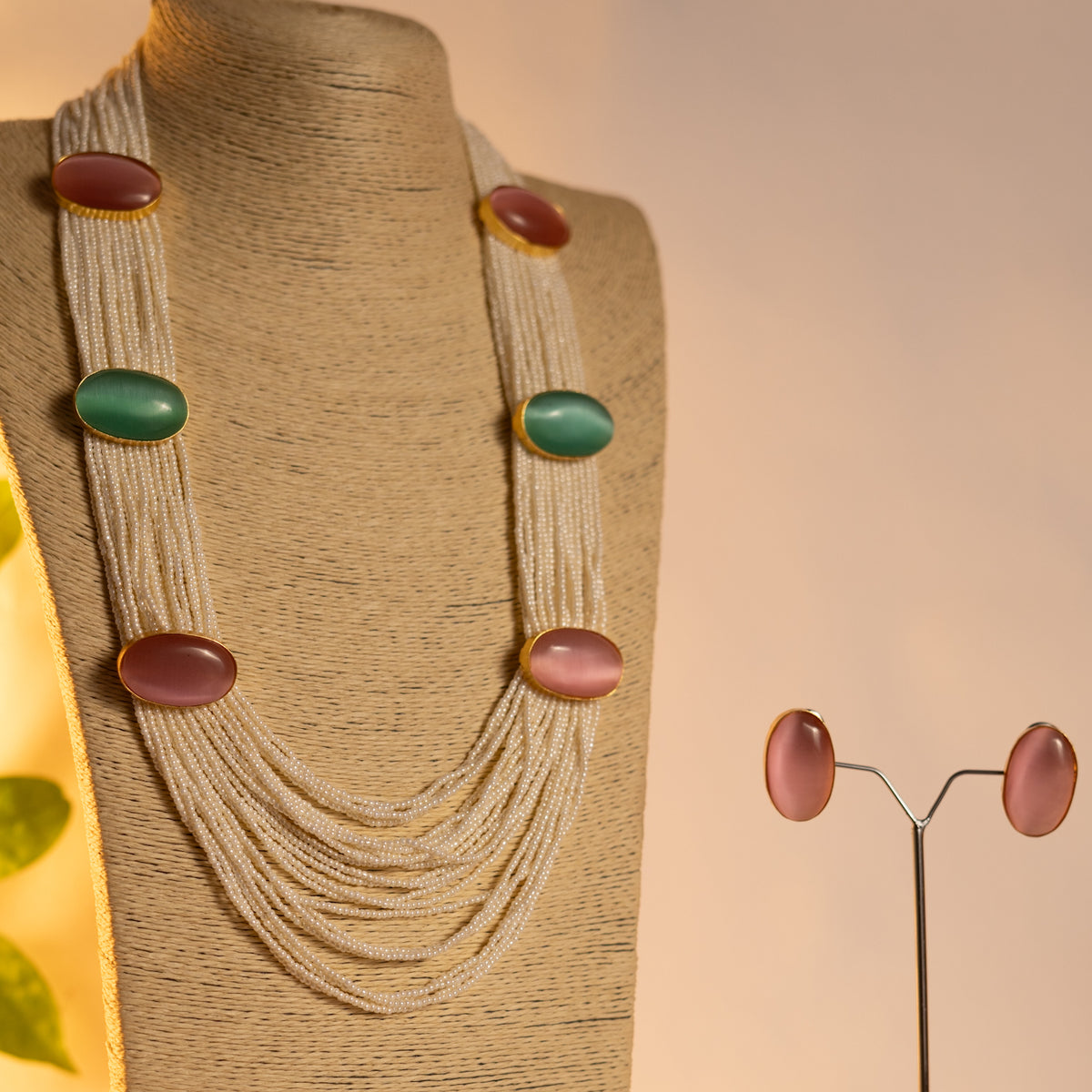 THISHI PEARL MONALISASTONE HANDMADE MALA WITH EARRING ML78