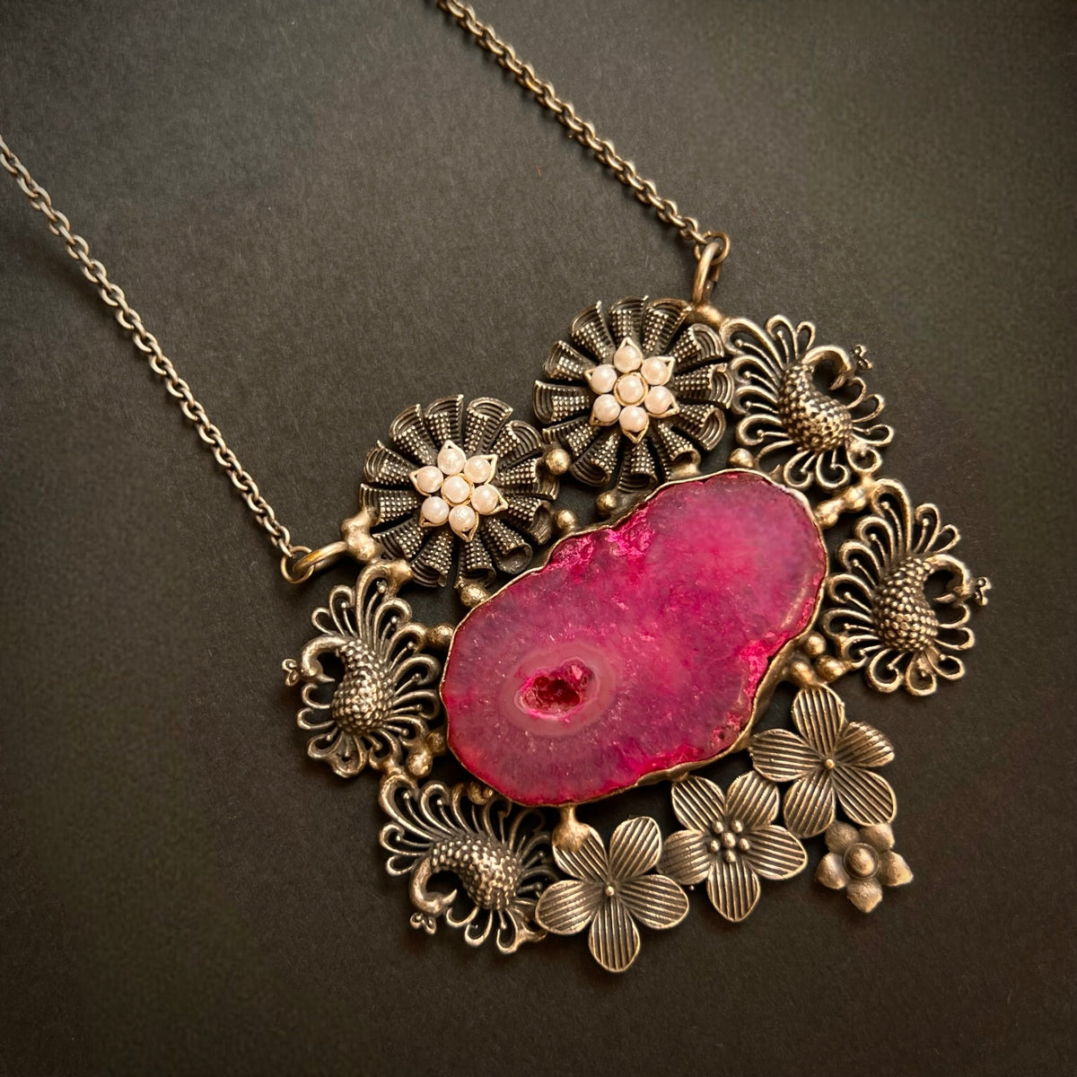 DHIRVANI HAND MADE AND HAND HAMMERED SILVER LOOK ALIKE RUSTIC ANTIQUE MALA ML74