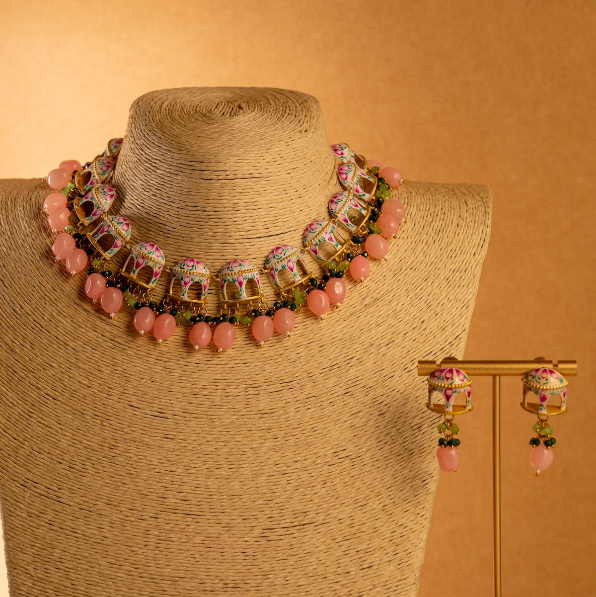 NIKARA HAND PAINTED AND HANDMADE RUSTIC LOOK NECKPIECE NECKLACE NL70