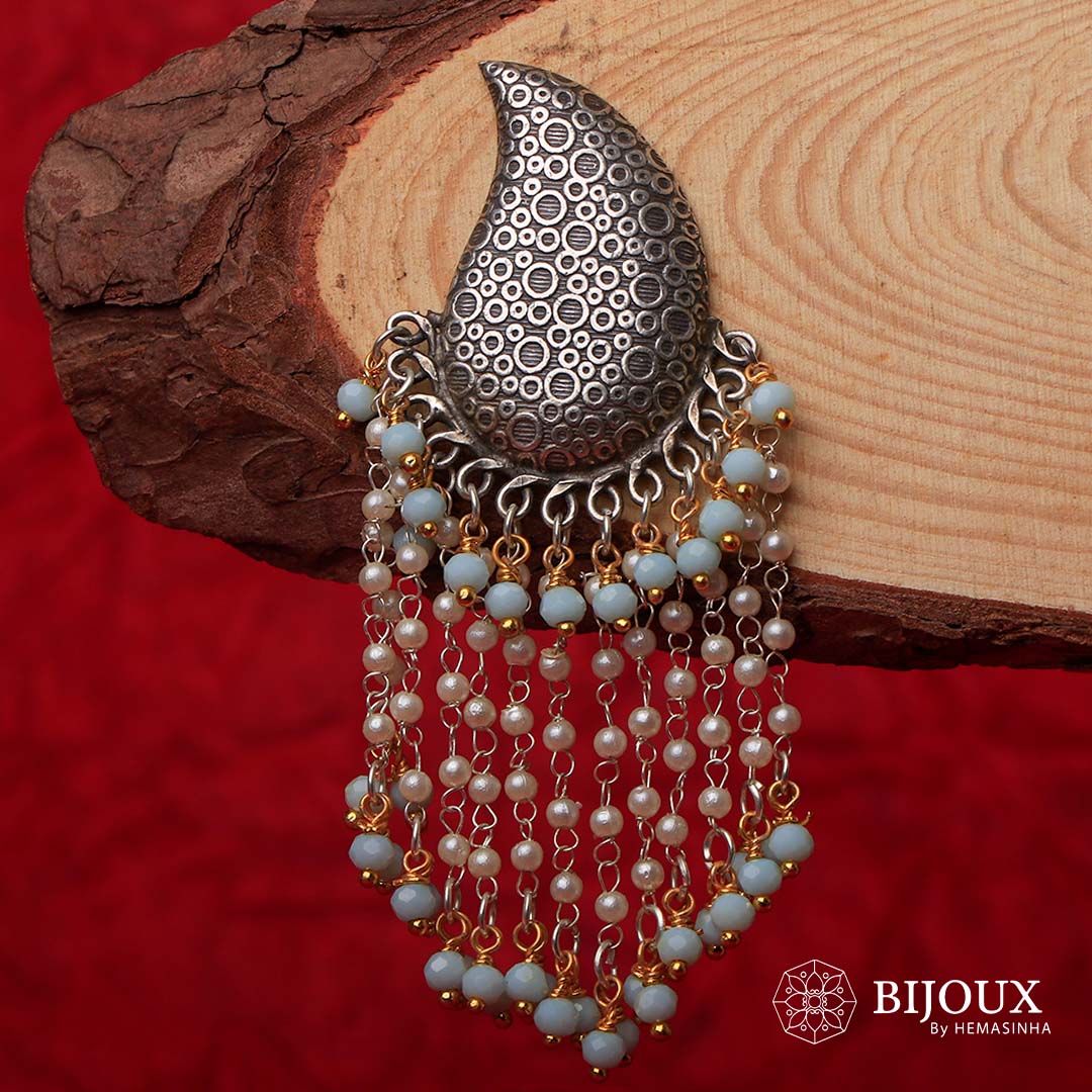 ZOYA  FAUX SILVER SEMI HANDMADE BRASS RAW AND RUSTIC EARRINGS ER279