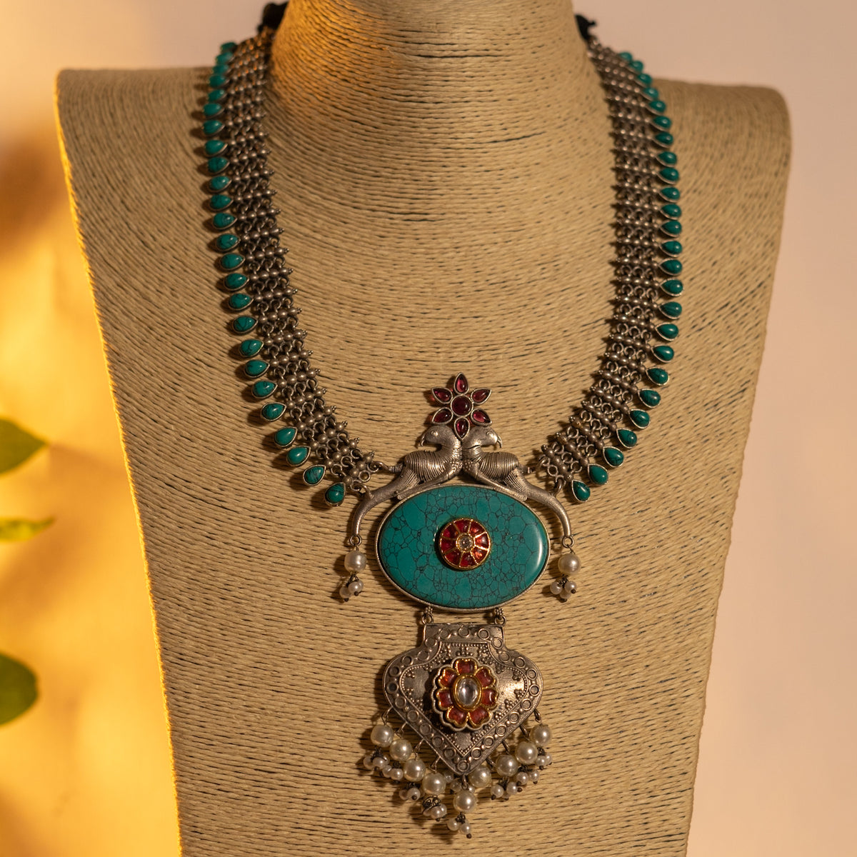 AQUA HANDMADE RAW AND RUSTIC MARINA FAUX SILVER ANTIQUE MALA WITH EARRINGS ML183