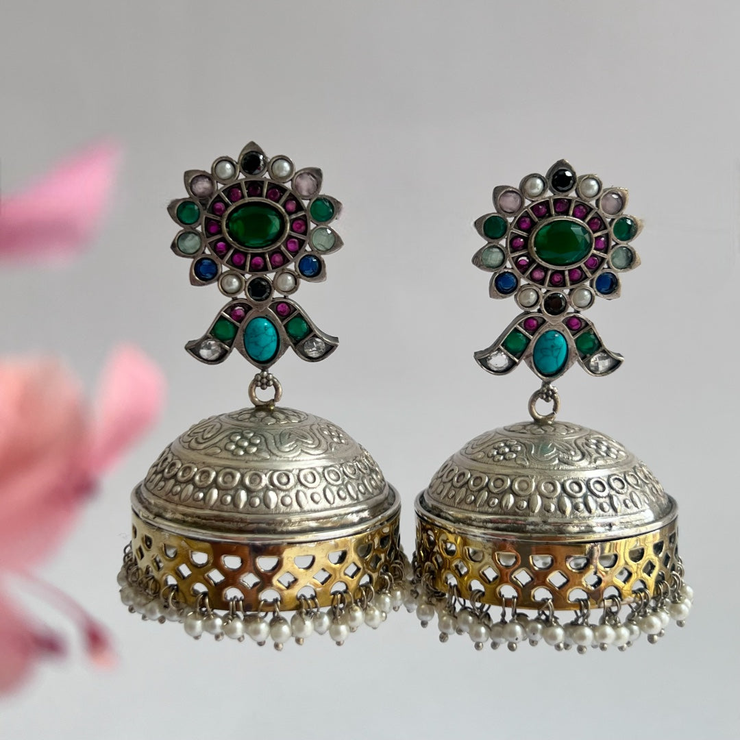 BLOOM SILVER LOOK ALIKE DUAL-TONED PREMIUM POLISH HANDMADE JHUMKA ER237