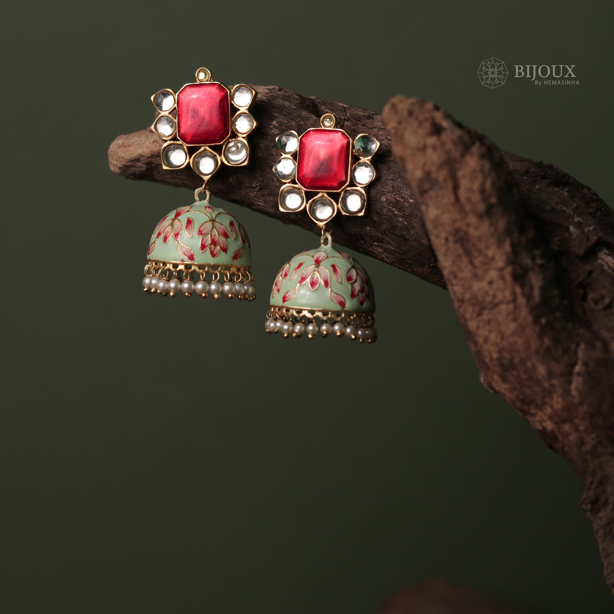 LINDA HANDMADE AND HANDPAINTED PREMIUM ENAMELLED GOLD TONED JHUMKA ER62