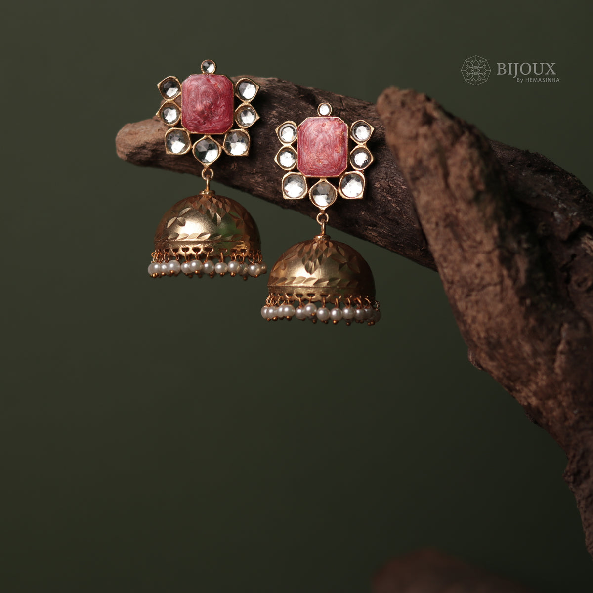 ALINE ENIGMA BLOSSOM HANDMADE PREMIUM GOLD TONED AND ENAMELLED JHUMKA ER61