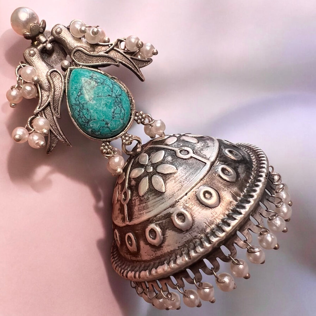 VARANAM SILVER LOOK ALIKE RAW AND RUSTIC ANTIQUE SEMI HANDMADE EARRINGS ER627