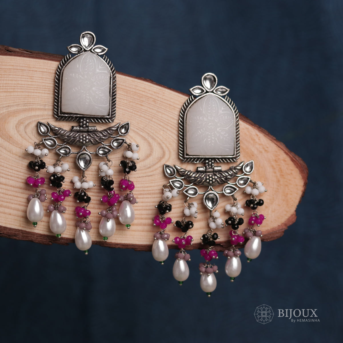 BEADED ENCHANTED CARVING SEMI-HANDMADE STONE EARRINGS ER30