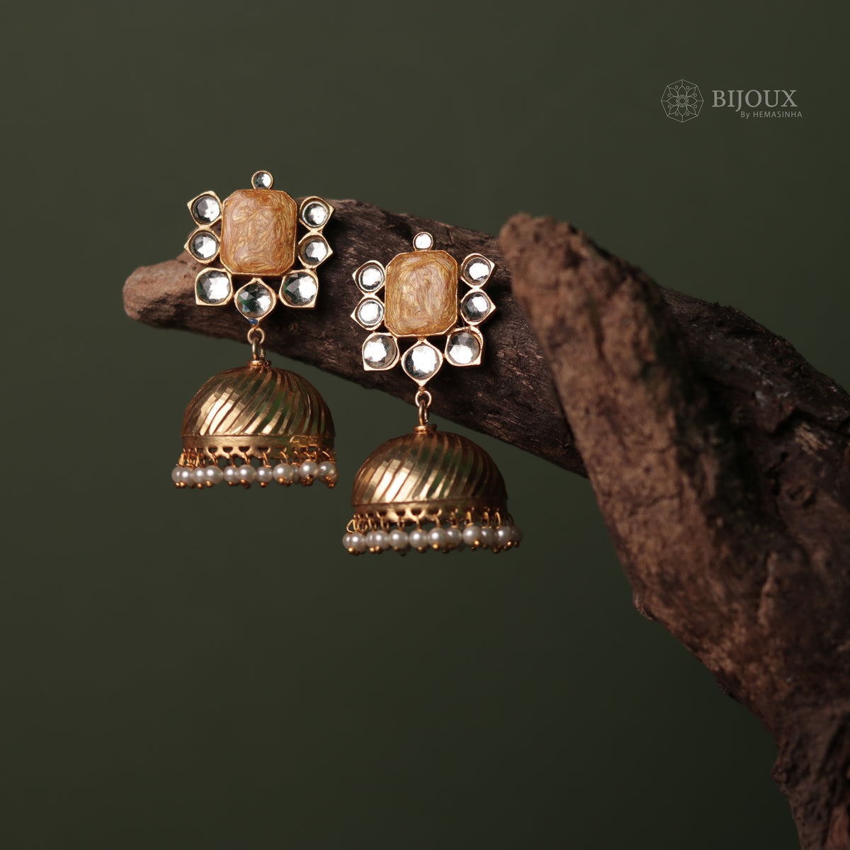 ALINE ENIGMA BLOSSOM HANDMADE PREMIUM GOLD TONED AND ENAMELLED JHUMKA ER61