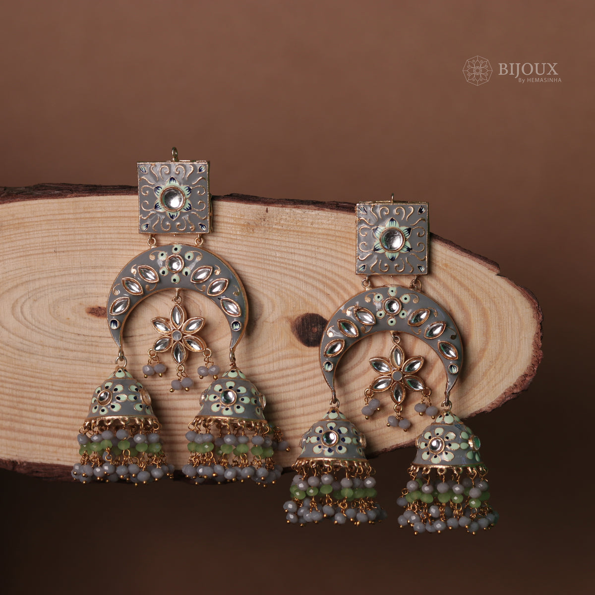 RETRO CHIC DOUBLE TIER SEMI HANDMADE MEENAKARI JHUMKAS ER81