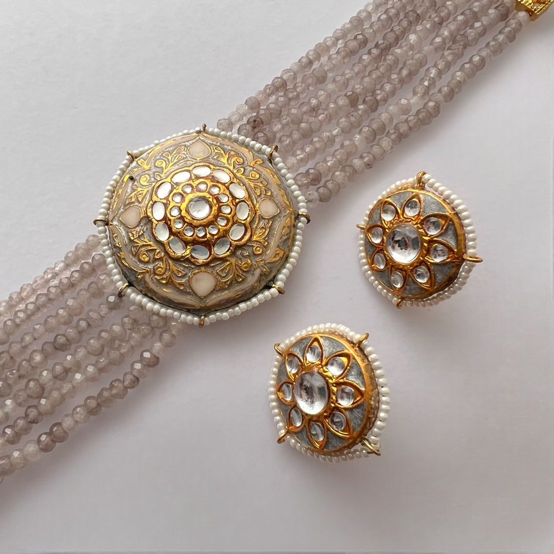 JADE ONEX BEADS LAC AND KUNDAN BIJOUX PREMIUM AND EXCLUSIVE HANDMADE CHOKER WITH EARRINGS CH397