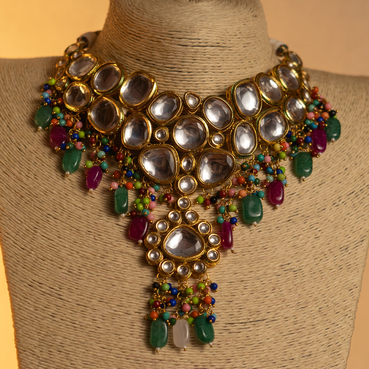 KIRA KUNDAN BRIDAL BEADED HANDMADE ANTIQUE NECKPIECE NECKLACE NL63