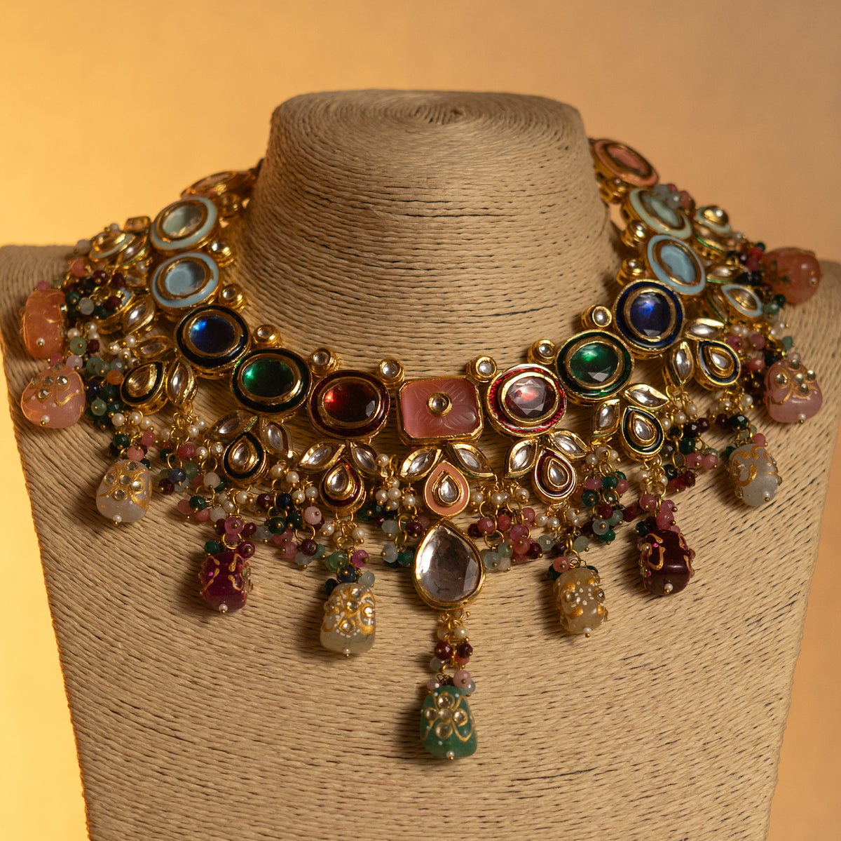 REENA KUNDAN BRIDAL BEADED HANDMADE ANTIQUE NECKPIECE NECKLACE NL61
