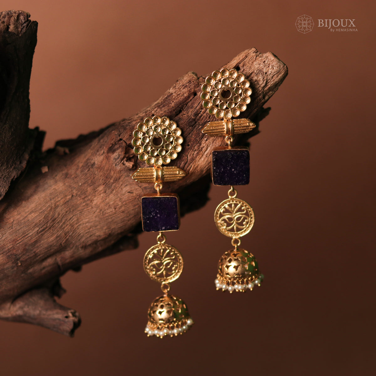 ELEGANT LIGHTWEIGHT DOUBLE-STEP SUGAR STONE HANDMADE JHUMKAS ER71