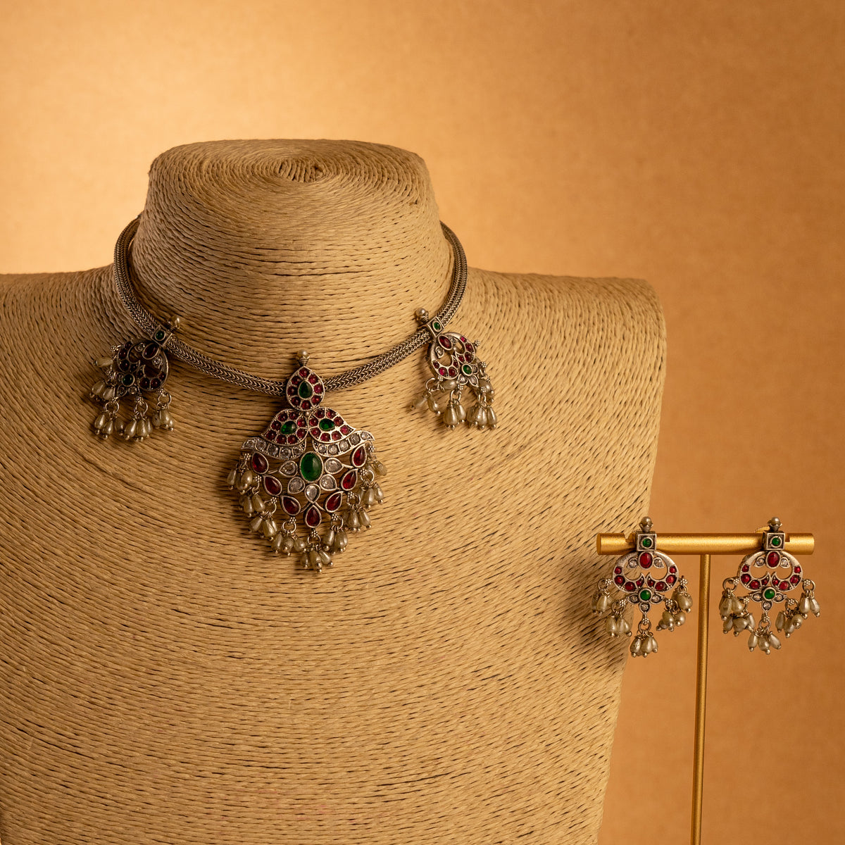SHIVANI ATTIYAL OXIDIZED ANTIQUE FINISH NECKLACE WITH EARRINGS NL195
