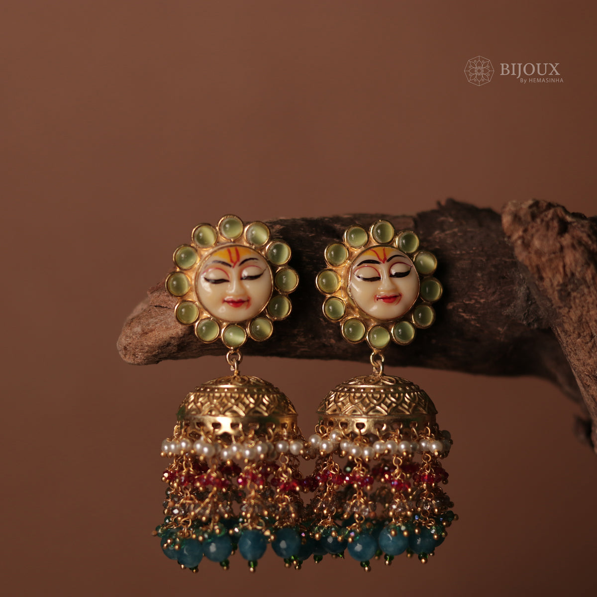 SUNFLOWER SEMI HANDMADE BEADEDJHUMKAS EARRING WITH BEADS ER90