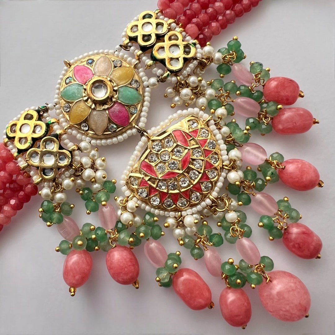 REETHANA BIJOUX PREMIUM HANDMADE CHOKER WITH EARRINGS AND TIKKA CH395