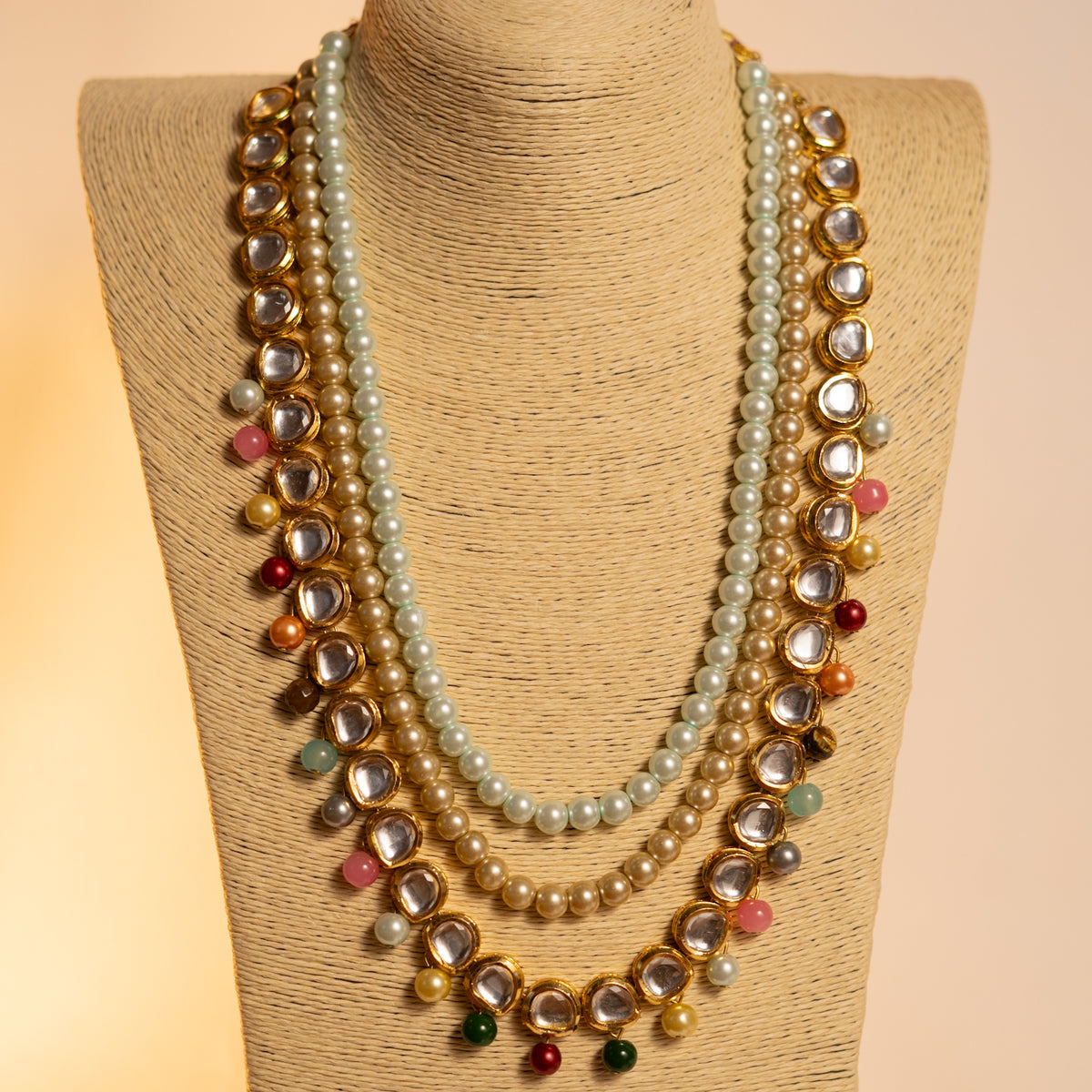 ANSHITA RAW AND RUSTIC BEADS AND KUNDAN HANDMADE LAYERED MALA ML23