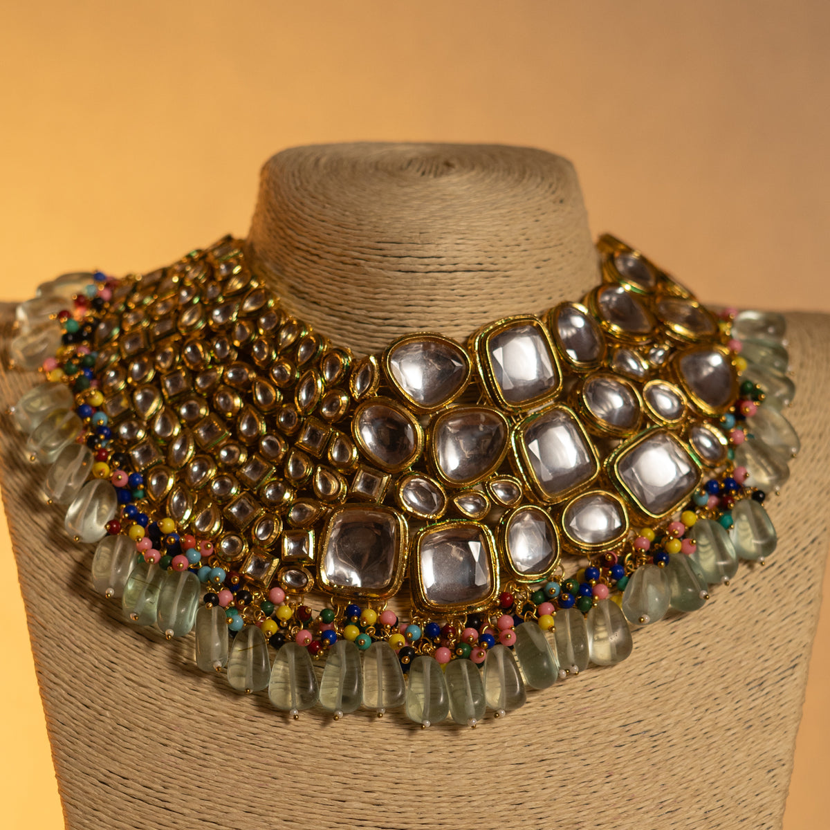 SHEENA KUNDAN BRIDAL BEADED HANDMADE ANTIQUE NECKPIECE NECKLACE NL62
