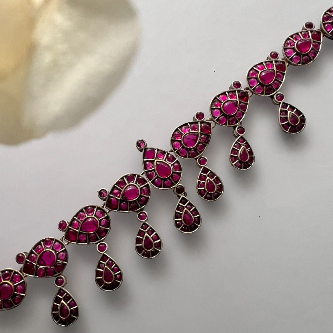 VISHIKA FAUX SILVER PREMIUM SEMI HANDMADE NECKLACE WITH EARRINGS NL130