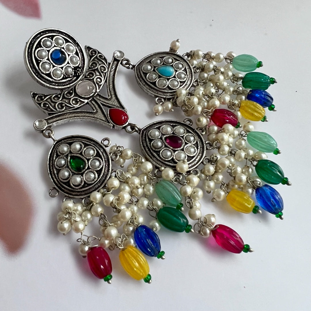 ARABELLA SEMIHANDMADE JUMBO OXIDIZED BEADED EARRING ER106