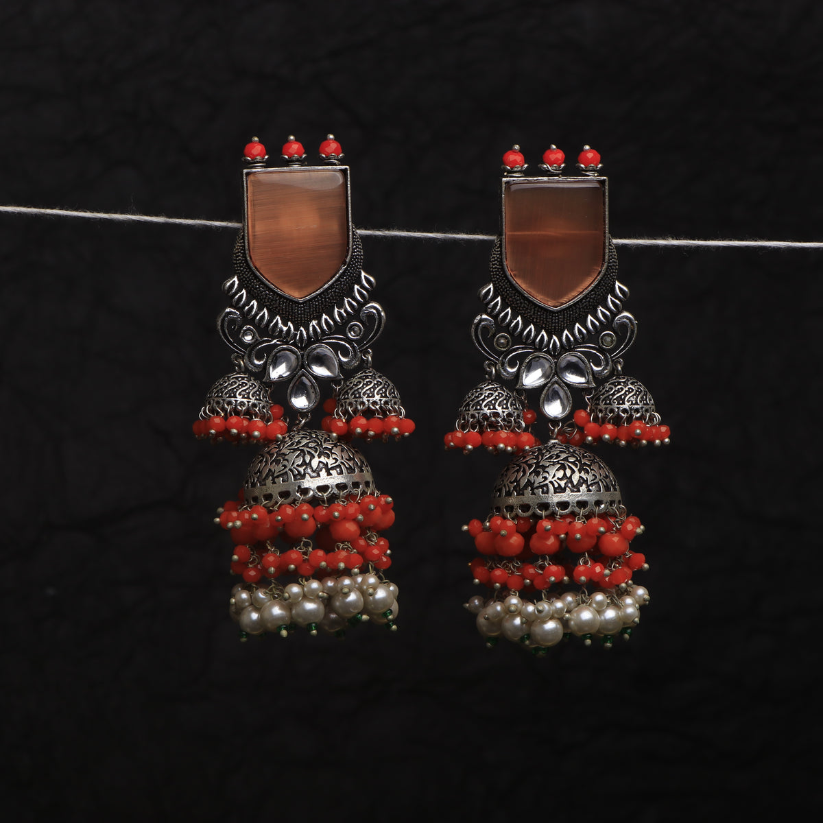 VICTORY CHIC SEMI HANDMADE JHUMKAS OXIDIZED  ER135