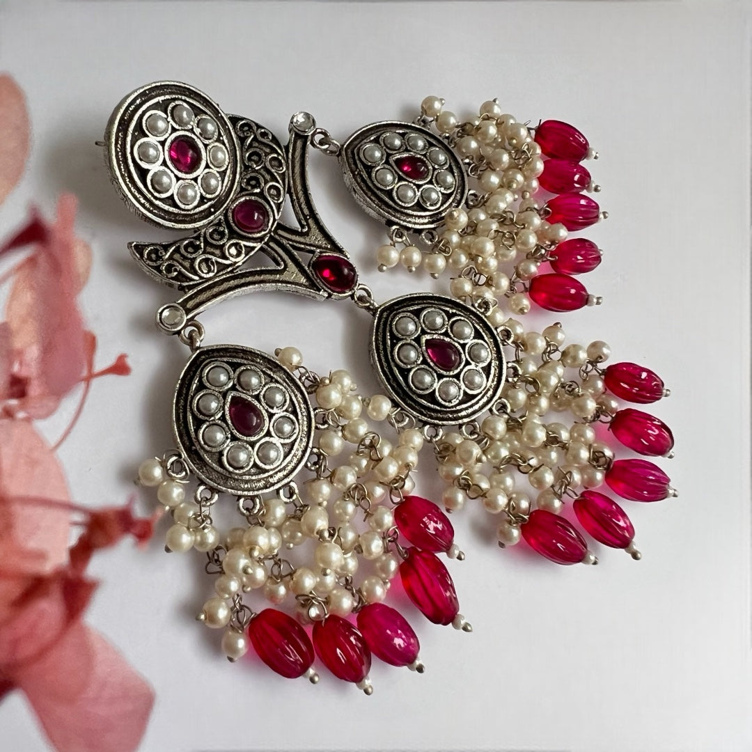 ARABELLA SEMIHANDMADE JUMBO OXIDIZED BEADED EARRING ER106