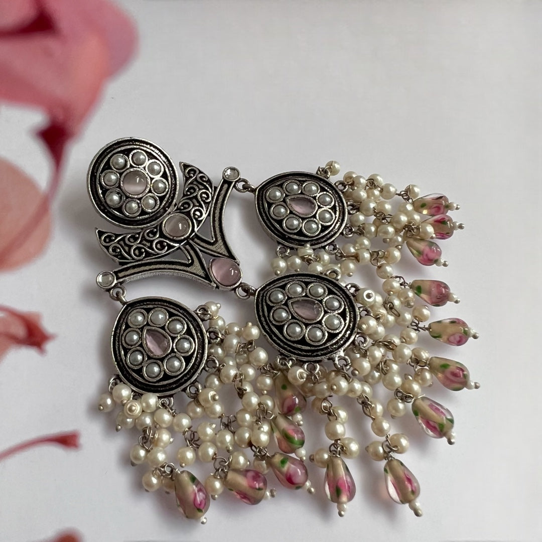 ARABELLA SEMIHANDMADE JUMBO OXIDIZED BEADED EARRING ER106