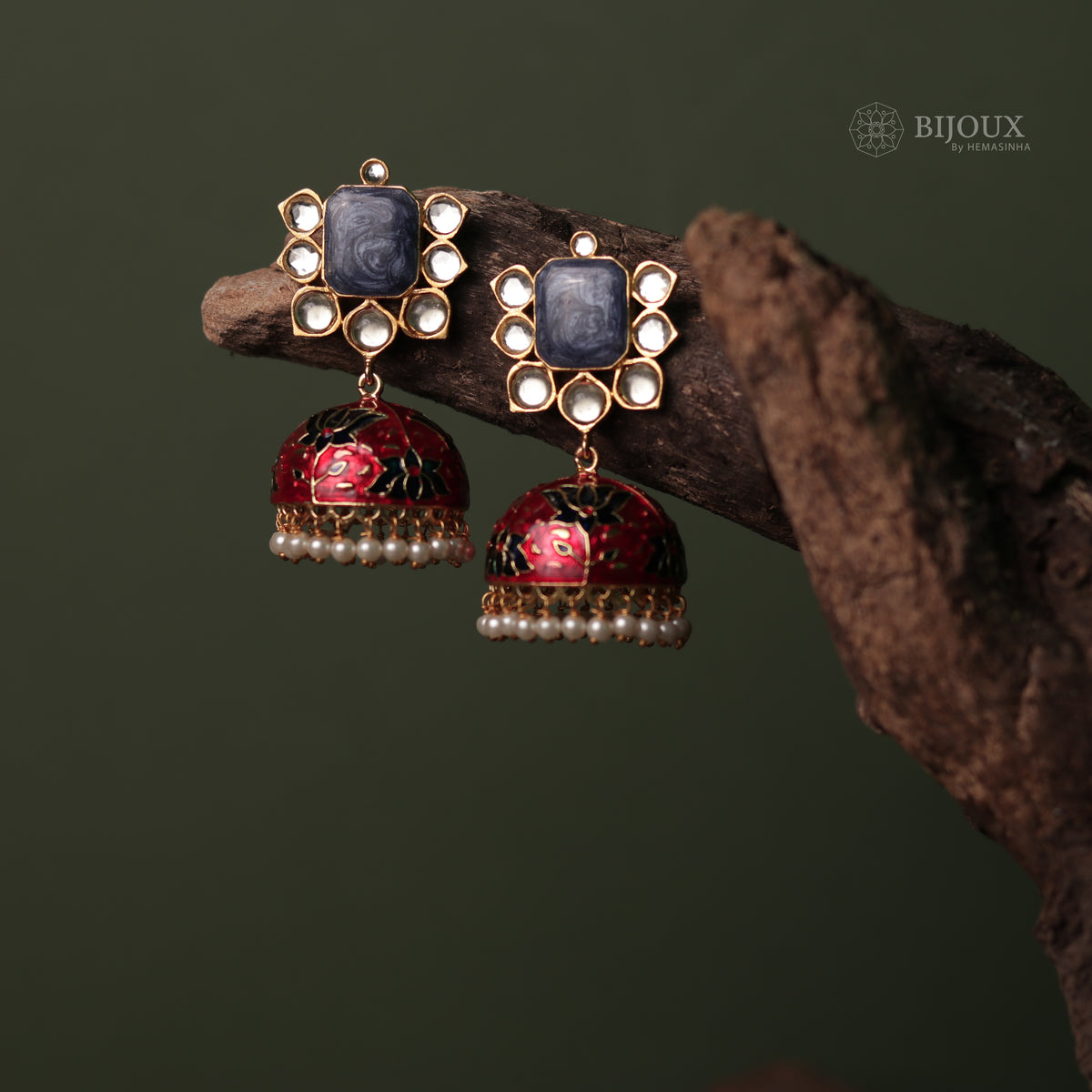 LINDA HANDMADE AND HANDPAINTED PREMIUM ENAMELLED GOLD TONED JHUMKA ER62