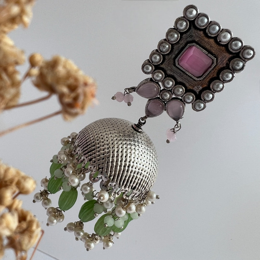 SQUARE SERENADE FAUX SILVER HANDMADE JHUMKAS ER37