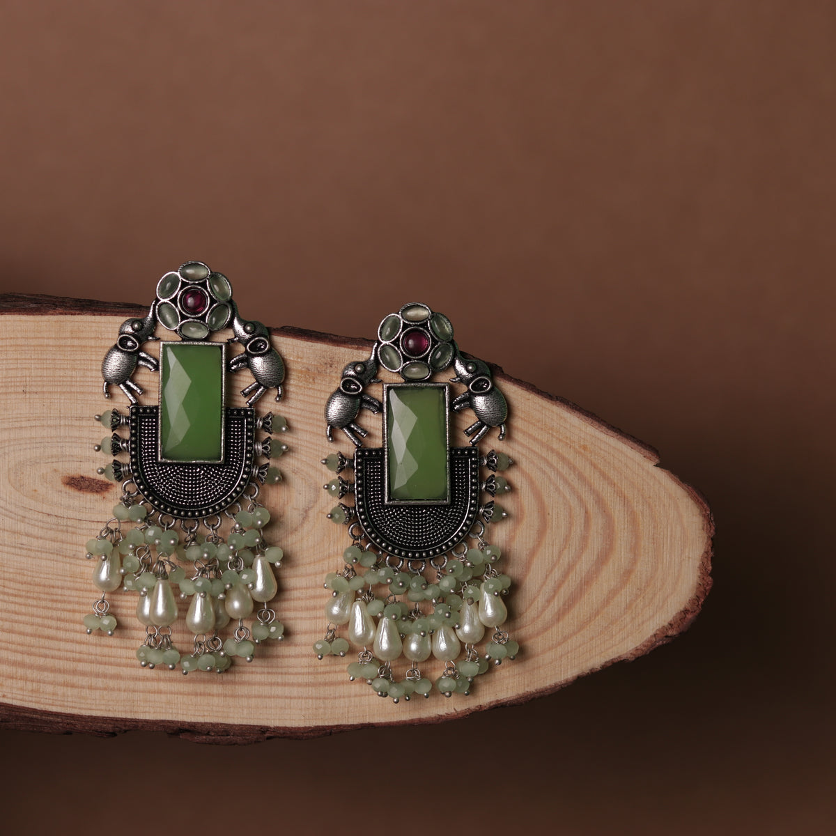 ELEPHANT VERDE OXIDIZED MONOLISA STONE SEMI HANDMADE ER117