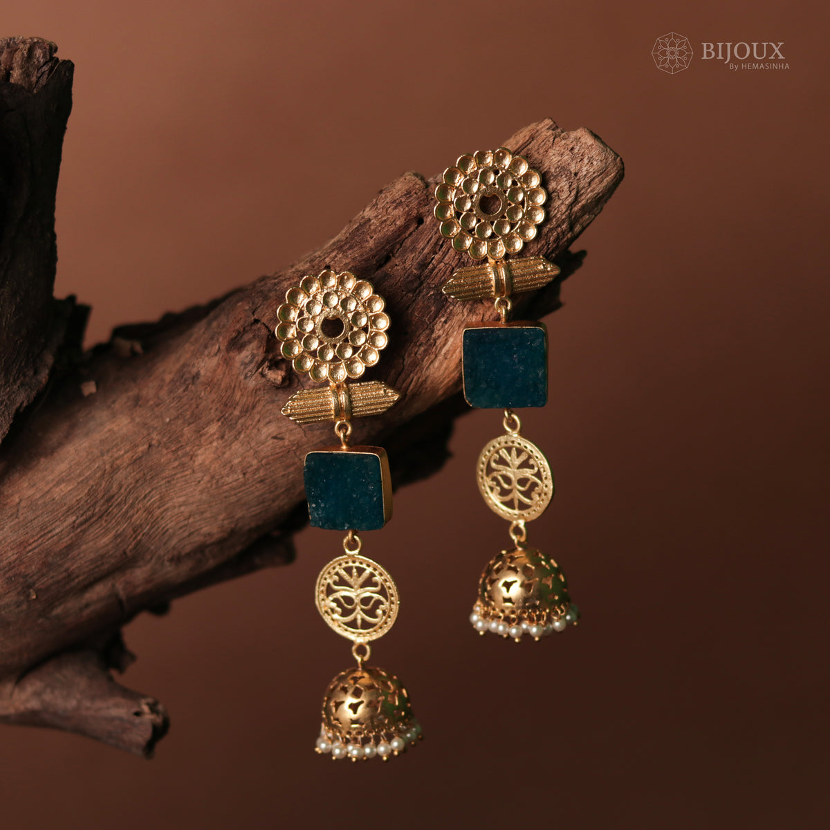 ELEGANT LIGHTWEIGHT DOUBLE-STEP SUGAR STONE HANDMADE JHUMKAS ER71