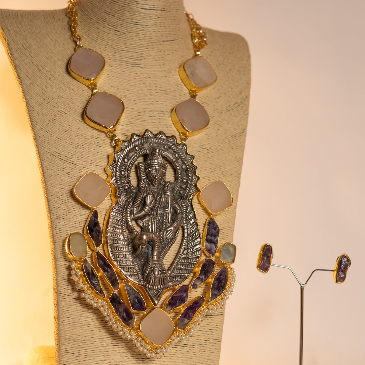 CHANDIKA BIJOUX EXCLUSIVE HANDMADE RAW STONE MALA WITH EARRINGS ML171