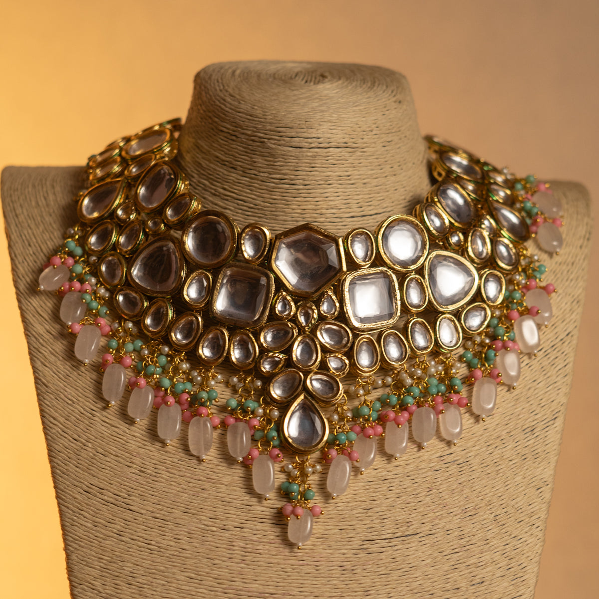 SHINA KUNDAN BRIDAL BEADED HANDMADE ANTIQUE NECKPIECE NECKLACE NL64