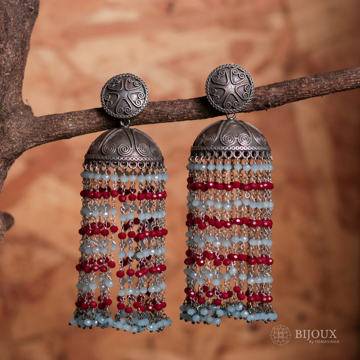 TWILIGHT SPARKLE ANTIQUE SEMI-HANDMADE SILVER LOOKALIKE JHUMKA ER55