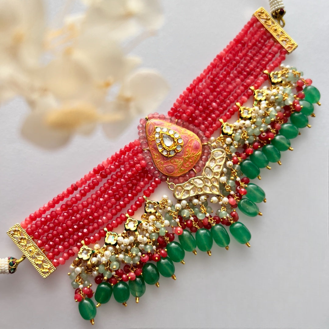 NIKILA ONEX BEADS LAC AND KUNDAN BIJOUX PREMIUM AND EXCLUSIVE HANDMADE CHOKER WITH EARRINGS CH396