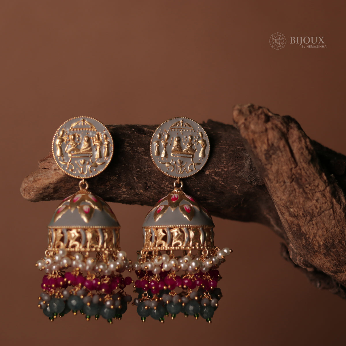 ETERNAL ELEGANCE TRIBAL ART HANDCRAFTED AND HANDPAINTED MEENAKARI JHUMKAS ER88
